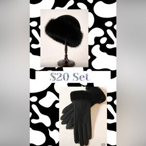Elegant Black Fur hat and Glove Set